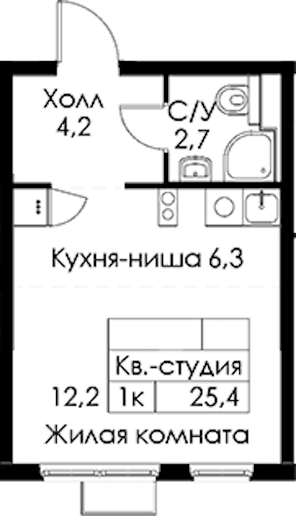 Квартира студия 25.4 м², 2/13 эт., ЖК «Кантемировская 11»